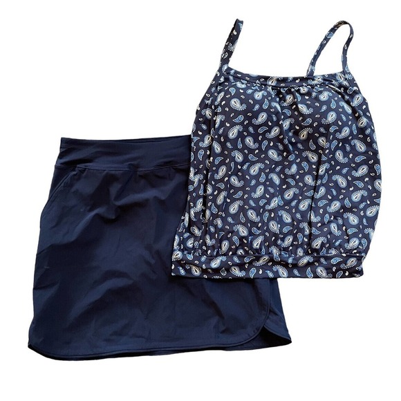 Lands' End Tankini & Swim Skirt Blue Paisley Sz 4 Swimsuit - Picture 1 of 8